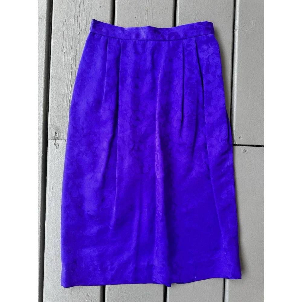 Women's Purple 100% Silk Skirt Floral Pattern Sz 4 Preppy Korea Short‎ Mini READ